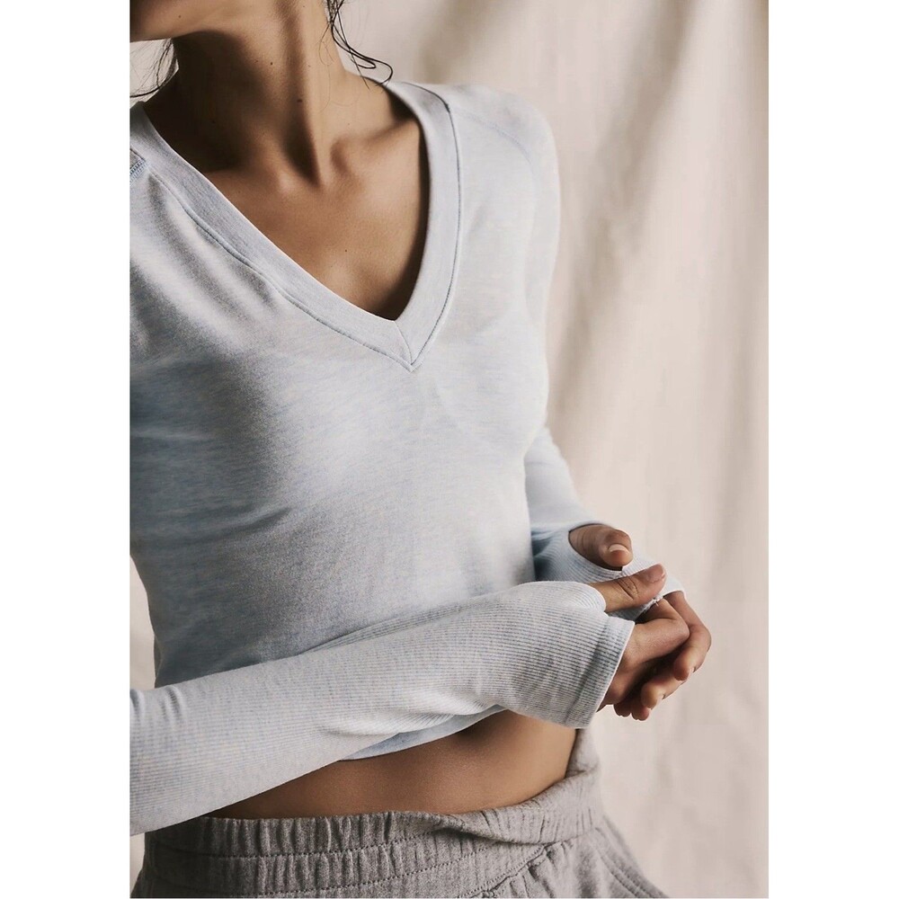 Free People FP Movement Too Good Gray Long Sleeve V Neck Layer Top Size S/XS